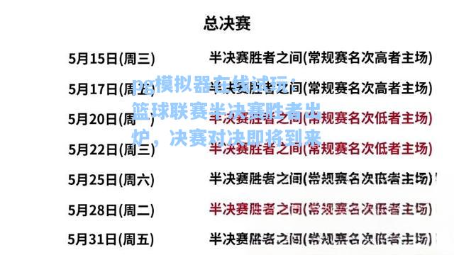 篮球联赛半决赛胜者出炉，决赛对决即将到来